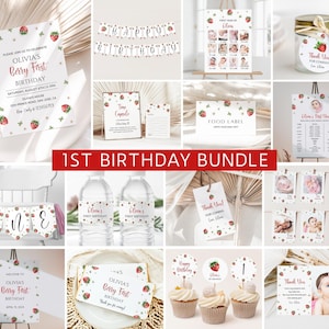 Berry First Birthday Invitation Bundle, Printable Strawberry Invitation 1st Birthday, Berry Birthday Decorations, Printable First Birthday