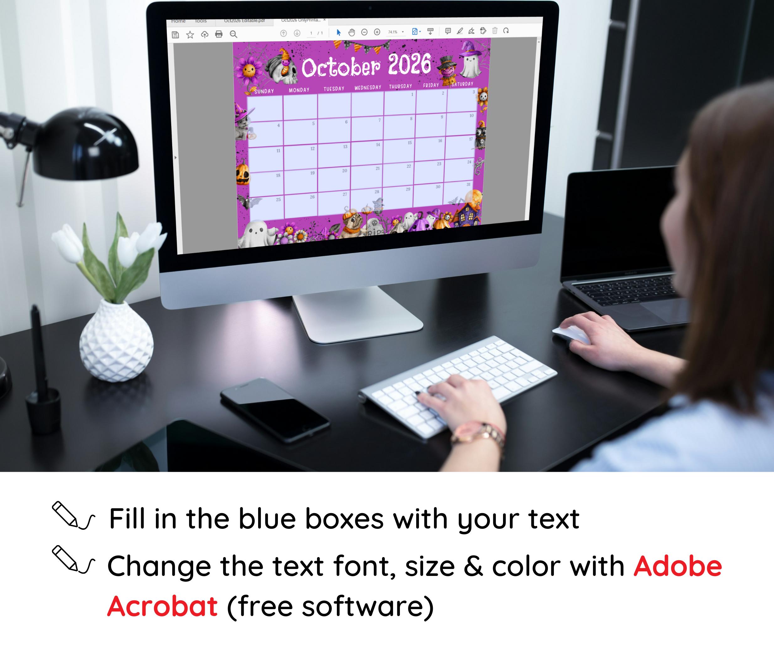 Editable October 2026 Calendar | Monthly Planner Printable PDF | School ...