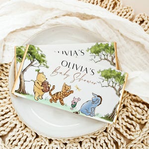 Confezione di caramelle Winnie the Pooh, confezione di cioccolato vintage con orsetto Pooh, bomboniera per baby shower e compleanno, stampabile, modificabile, download immediato