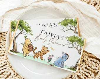 Winnie the Pooh Candy Bar Wrapper, Vintage Pooh Bear Chocolate Wrapper, Baby Shower & Birthday Favor, Printable, Editable, Instant Download