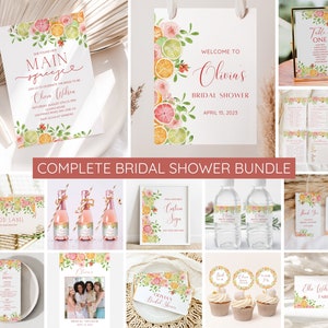 Sie fand ihr Main Squeeze Brautdusche Einladung Bundle, Citrus Brautdusche einladen Vorlage Floral Orange Sommer Braut Brunch EDITIERBAR