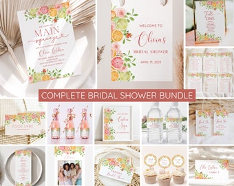 She Found Her Main Squeeze Bridal Shower Invitation Bundle, Citrus Bridal Shower Invite Template Floral Orange Summer Bridal Brunch EDITABLE