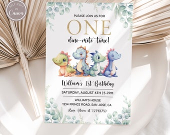Dinosaur 1st Birthday Invitation Template, Dinosaur First Birthday, Dinosaur Birthday, Printable Birthday Invitation, 1st Birthday Boy Dino