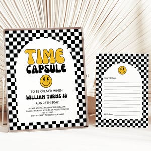 One Happy Dude Time Capsule Schild & Kartenvorlage, Retro One Happy Dude Zeitkapsel zum ersten Geburtstag, Junge 1. Geburtstag, EDITIERBAR, druckbar