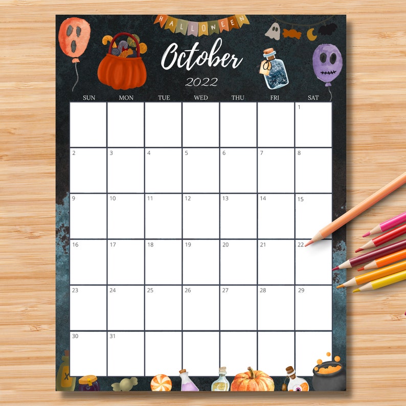 Editable October Calendar 2022 Spooky Halloween Party | Etsy