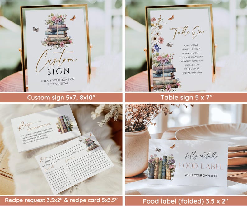 Storybook Bridal Shower Bundle, New Chapter Bridal Shower Invitation & Games, Vintage Book Themed Bridal Shower Decor, Editable Template image 5
