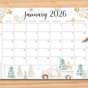 Bearbeitbarer Januar 2026 Kalender | Monatsplaner für Kinder, Schule, Arbeit, Büro & Home Organizer | Druckbare PDF | Sofort Download