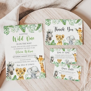 Editable Safari Animal Baby Shower Invitation Set, Jungle Baby Shower Invite Bundle, Gender Neutral Baby, Editable Template Digital Download