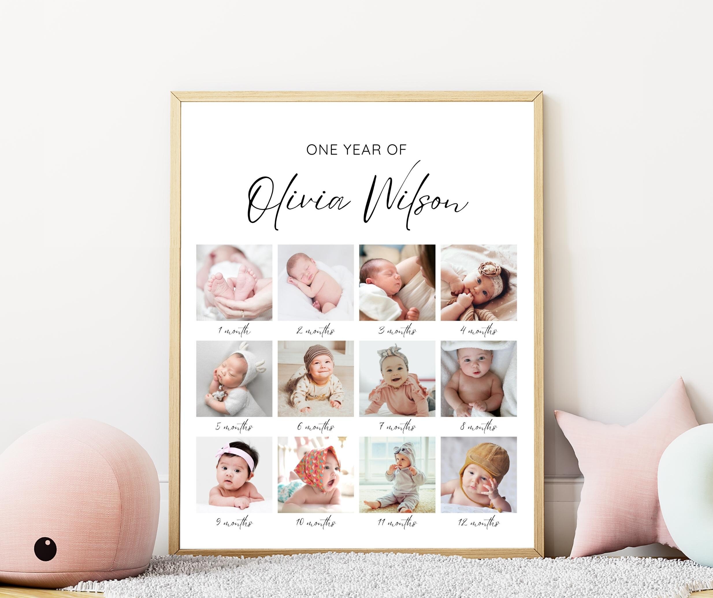 Minimalist Baby's First Year Poster Template, First Birthday Photo Sign ...