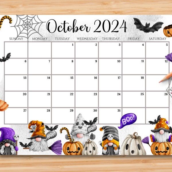 Bearbeitbarer Oktober 2024 Kalender, druckbarer Monatsplaner, Kinderschulplaner, Sofort Download