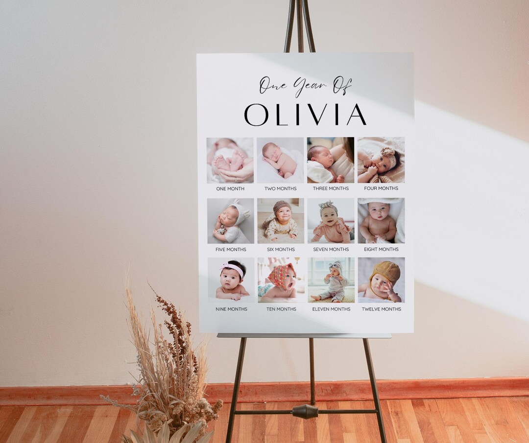 Minimalist Baby's First Year Poster Template, First Birthday Photo Sign ...