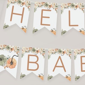 EDITABLE Little Pumpkin Baby Shower Banner Decoration, Fall Autumn Floral Gender Neutral Custom Banner, Name Banner Party Decor Garland