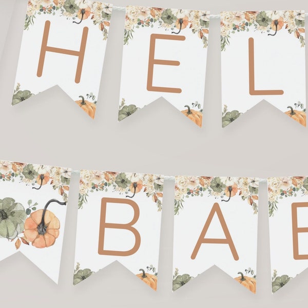 EDITABLE Little Pumpkin Baby Shower Banner Decoration, Fall Autumn Floral Gender Neutral Custom Banner, Name Banner Party Decor Garland