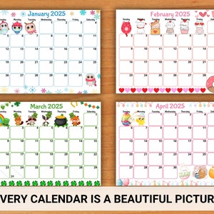 EDITABLE 2025 Calendars, Cute Monthly Calendar for Kids, Printable Kids ...