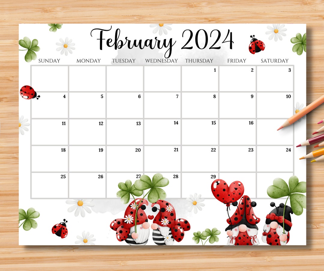 EDITABLE February 2024 Calendar Sweet Valentine With Cute Etsy UK