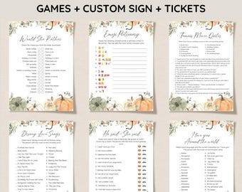 Autumn Floral Pumpkin Bridal Shower Game Bundle, Game Package for Bridal Shower, Fall in Love Wedding Shower Games, Rustic Pumpkin, EDITABLE