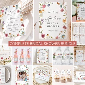 Wildflower Bridal Shower Invitation Bundle, Love Is In Bloom Bridal Shower Invite Template, Wildflower Floral Bridal Shower Decor, EDITABLE