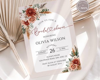 Autumn Floral Bridal Shower Invitation, Fall in Love Bridal Shower Invite Template, Boho Fall Bridal Shower Invitation, Terracotta Orange