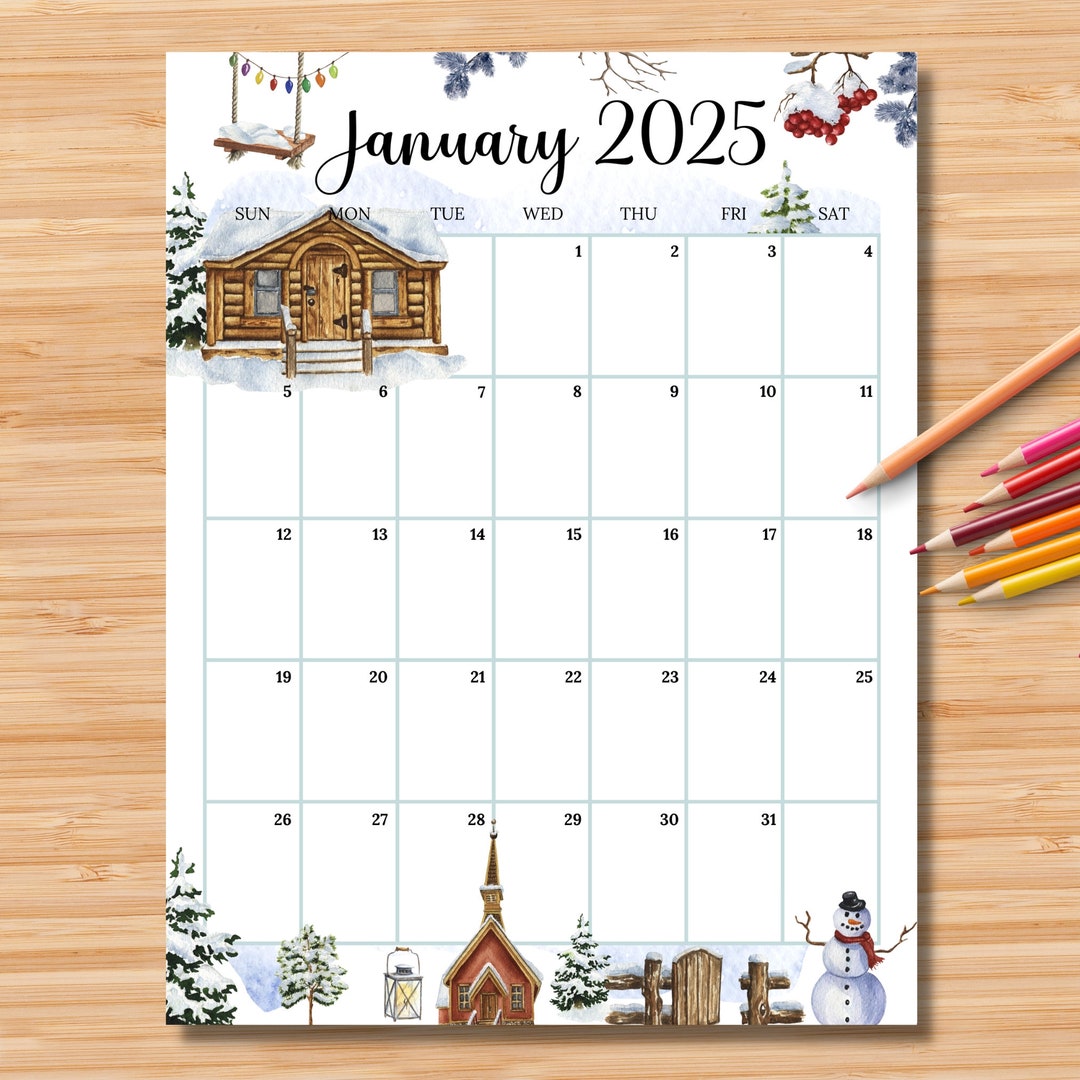 EDITABLE January 2025 Calendar vertical/portrait, Beautiful Winter in A
