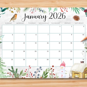 Bearbeitbarer Januar 2026 Kalender | Monatsplaner für Kinder, Schule, Arbeit, Büro & Home Organizer | Druckbare PDF | Sofort Download