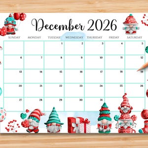 EDITIERBAR Kalender Dezember 2026 | Monatsplaner für Kinder, Schule, Arbeit, Büro & Home Organizer | Druckbare PDF | Sofort Download