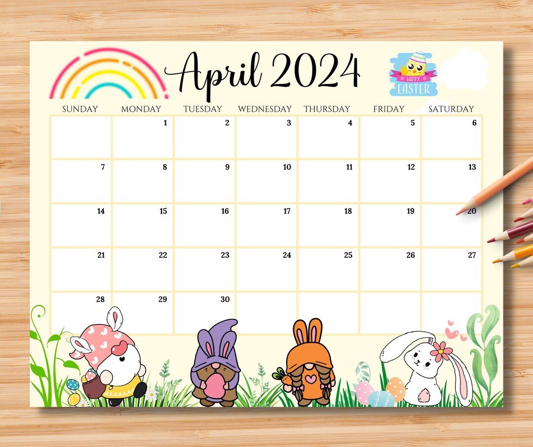EDITABLE April 2025 Calendar, Happy Easter Day With Cute Gnomes