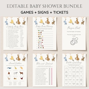 Winnie the Pooh Baby Shower Game Bundle, Vintage Pooh Bear Baby Sprinkle Game Package, Editable Baby Shower Games, Printable