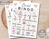 50 Bridal Shower Bingo Cards, Bridal Bingo Game, Bridal Shower Game, Bridal Hen Party Bingo, Bachelorette Party Game, Heart Instant Download