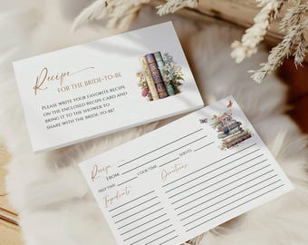 Storybook Bridal Shower Recipe Card Template, Editable New Chapter Insert Cards, Vintage Book Bridal Shower, Printable Recipe Card