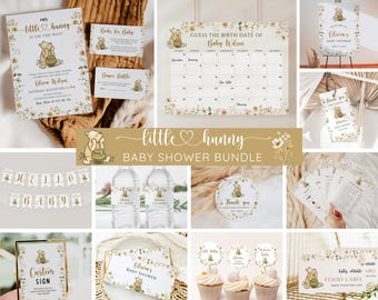 Classic Winnie the Pooh Baby Shower Bundle, Little Hunny Baby Shower Invitation & Games, Gender Neutral Pooh Bear Party, Wildflower Editable