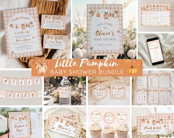 Little Pumpkin Baby Shower Bundle, Autumn Baby Shower Invitation & Games, Rustic Baby Clothes Line, Fall in Love with Baby Editable Template