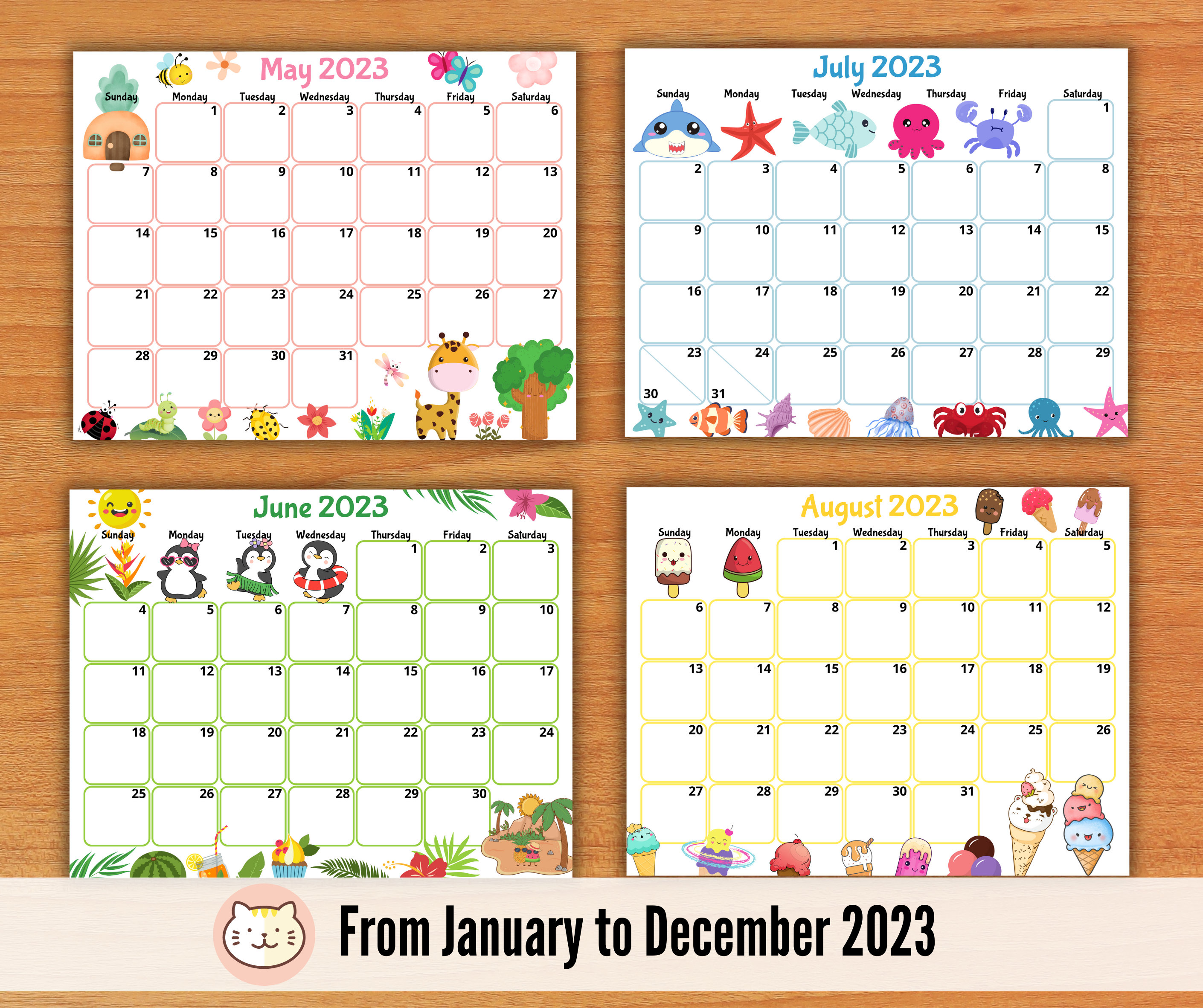 Editable 2023 Calendars Cute Monthly Calendar For Kids Etsy Uk