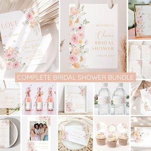 Love Is In Bloom Bridal Shower Invitation Bundle, Floral Bridal Shower Invite Template, Bridal Shower Games Welcome sign, EDITABLE Printable