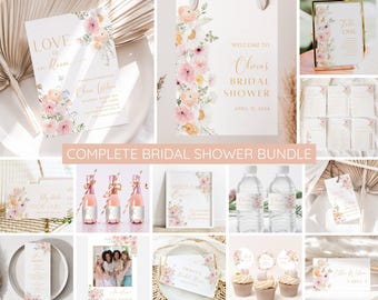 Love Is In Bloom Bridal Shower Invitation Bundle, Floral Bridal Shower Invite Template, Bridal Shower Games Welcome sign, EDITABLE Printable
