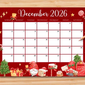EDITIERBAR Kalender Dezember 2026 | Monatsplaner für Kinder, Schule, Arbeit, Büro & Home Organizer | Druckbare PDF | Sofort Download