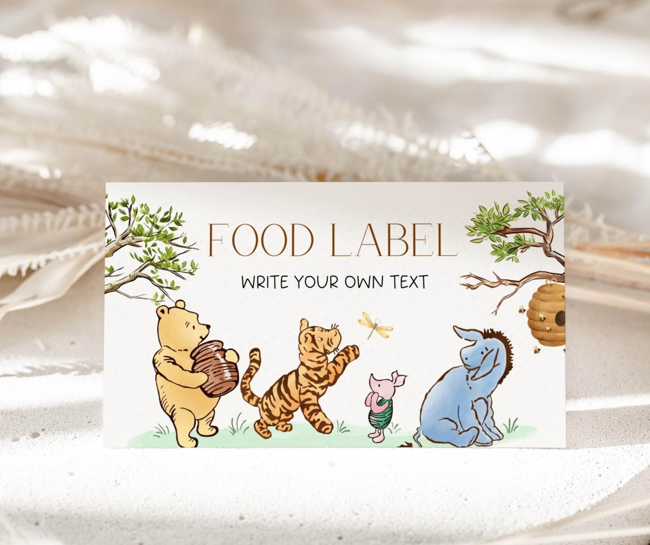 Winnie the Pooh Place Card, Classic Pooh Bear Food Tag, Pooh