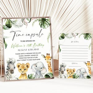 Wild One Time Capsule Sign & kaartsjabloon, Safari Animal First Birthday Time Capsule, Safari Wild One, 1e verjaardag jongen, BEWERKBARE afdrukbare