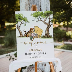 Classic Winnie the Pooh Welcome Sign, Vintage Pooh Bear Baby Shower, Birthday Party Sign, Gender Neutral, Editable Template Instant Download