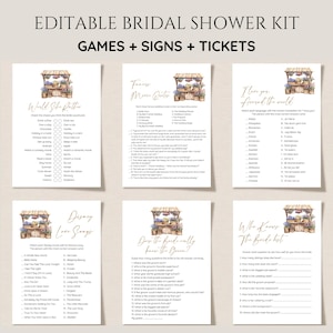 Lot de jeux de douche nuptiale fraîchement sortis du marché, lot de jeux sur le thème du marché de producteurs, jeux modifiables de douche de mariage hors marché, imprimables