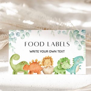Dinosaur First Birthday Place Card, Dino First Birthday Food Tag, Boy Birthday Buffet Tent Card, Food Label, Table Name Card, EDITABLE