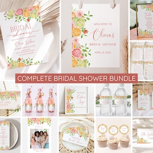 Citrus Brautdusche Bundle, Floral Orange Brautdusche Einladung Set, Sommer Brautdusche einladen, bearbeitbar, druckbar, sofortiger Download