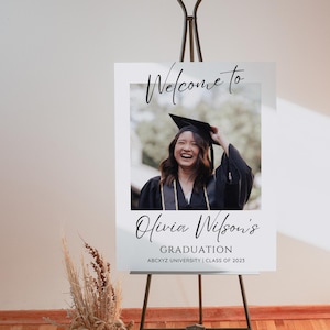 Graduation Party Welcome Sign Template, Photo Graduation Welcome Poster, Modern Minimalist Graduation Welcome, Editable, Instant download