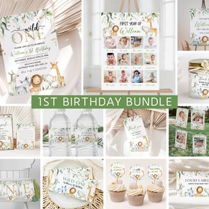 Wild One 1st Birthday Bundle, Safari Wild One Birthday Bundle, Wild One Invitation Bundle, Instant Download, Birthday Boy Milestone Welcome