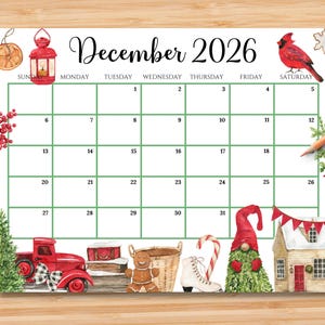EDITIERBAR Kalender Dezember 2026 | Monatsplaner für Kinder, Schule, Arbeit, Büro & Home Organizer | Druckbare PDF | Sofort Download