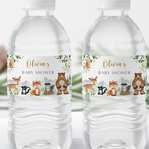 EDITABLE Woodland Baby Shower Water Bottle Label, Gender Neutral, Woodland Animal Bottle Label, Baby Sprinkle Drink Label, Digital Download
