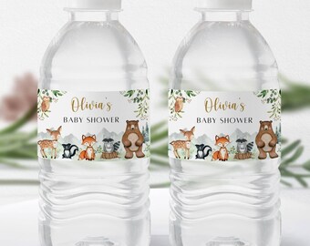 EDITABLE Woodland Baby Shower Water Bottle Label, Gender Neutral, Woodland Animal Bottle Label, Baby Sprinkle Drink Label, Digital Download