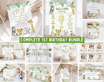 Wild One 1st Birthday Bundle, Safari Wild One Birthday Bundle, Wild One Invitation Bundle, Instant Download, Birthday Boy, Welcome Milestone