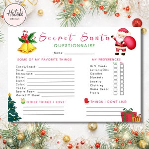 Secret Santa Fragebogen zum Ausdrucken, Secret Santa Form Secret Santa für die Arbeit Secret Santa druckbare Secret Santa Wunschliste Sofortiger download
