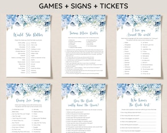 Something Blue Before I Do Game Bundle, Blue Hydrangea Bridal Shower Game Package, Something Blue Wedding Shower Editable Games, Printable