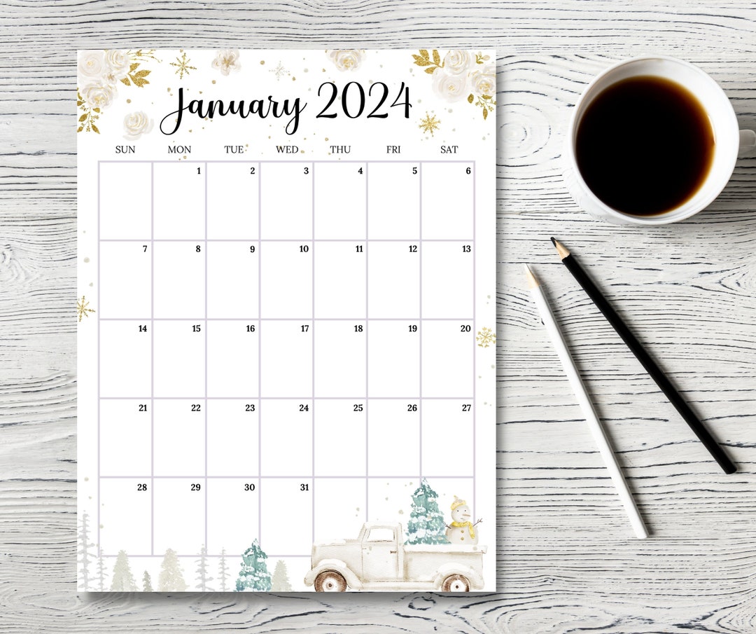 EDITABLE January 2024 Calendar vertical/portrait Beautiful - Etsy